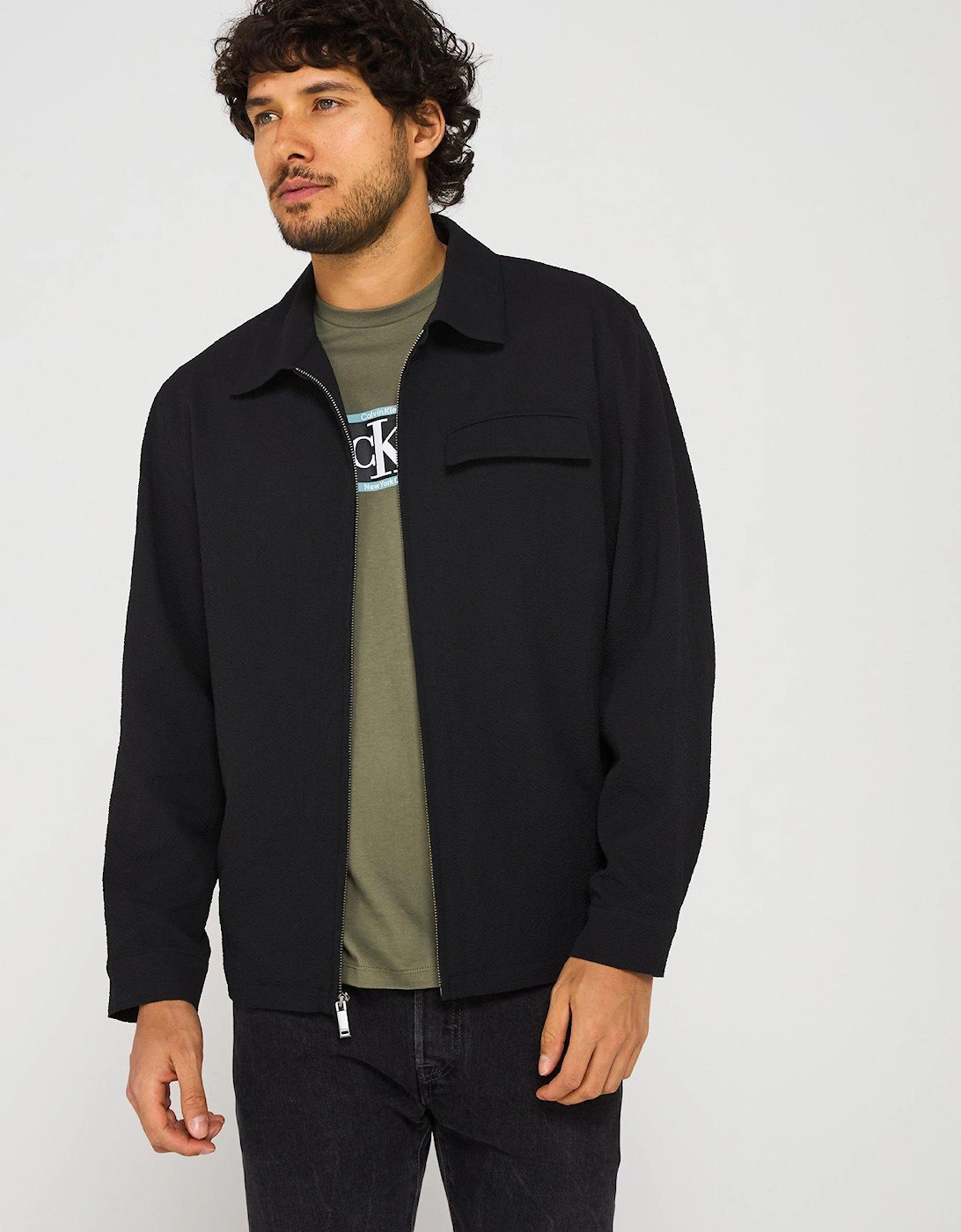 Long Sleeve Seersucker Overshirt - Black, 2 of 1