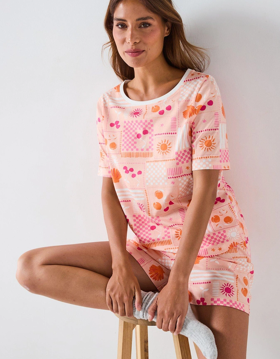 Summer Print Short Sleeve Short Pyjama Set - Orange, 2 of 1