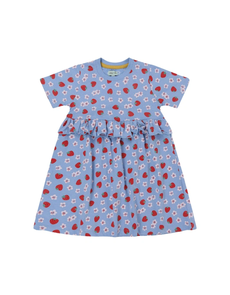 Girls Strawberry Print Dress - Blue