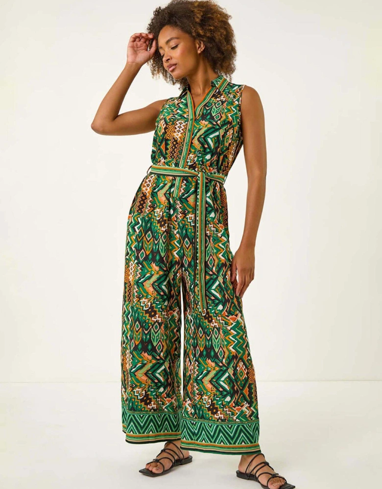Zig Zag Print Full Length Jumpsuit - Green
