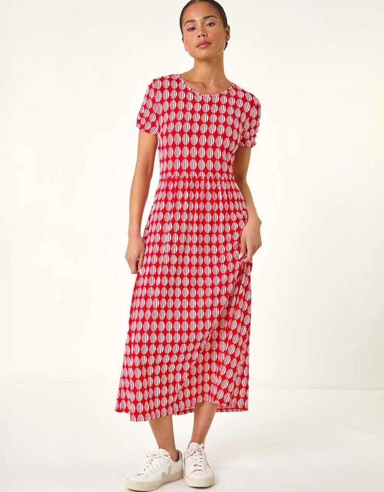 Petite Geometric Spot Pocket Midi Dress - Red