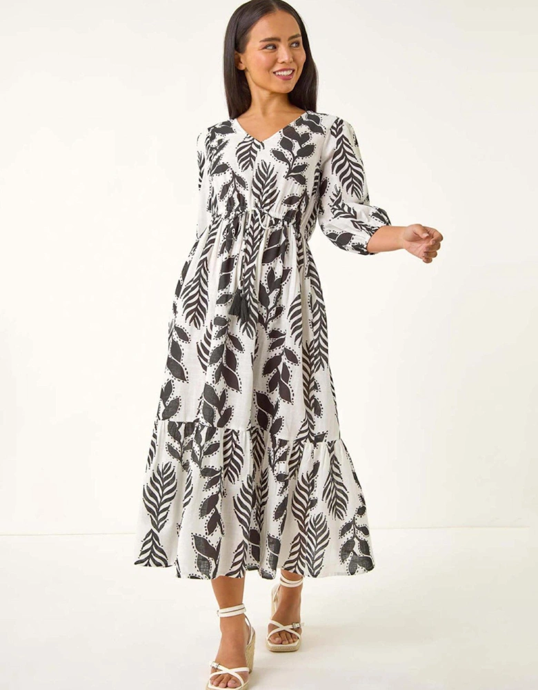 Petite Abstract Leaf Midi Dress - Black
