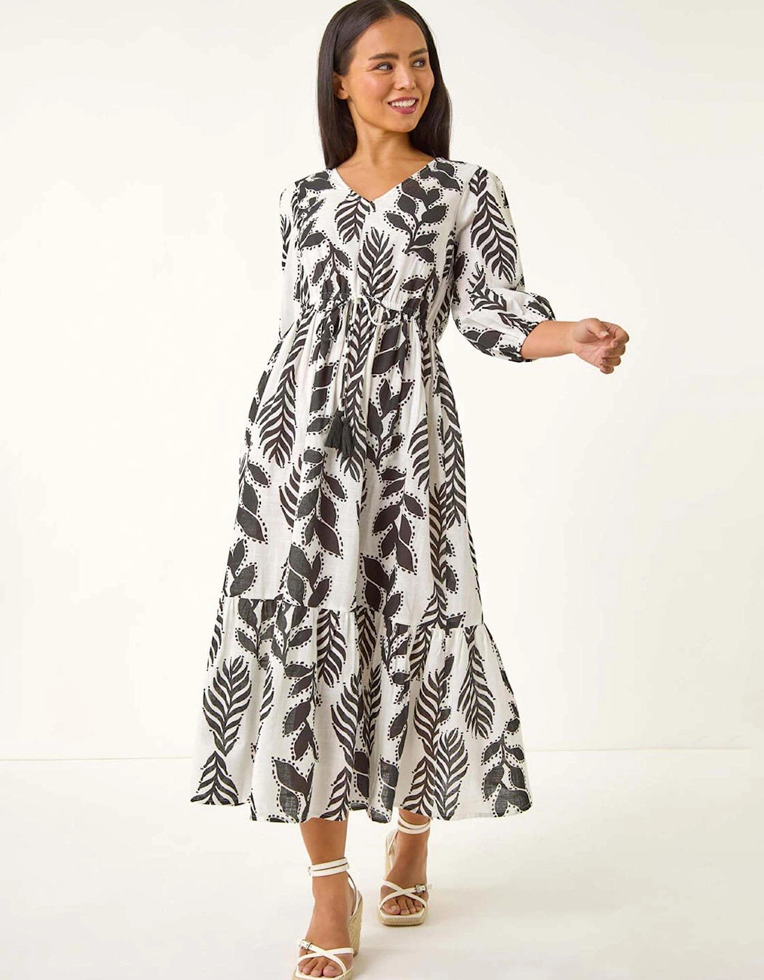 Petite Abstract Leaf Midi Dress - Black, 2 of 1