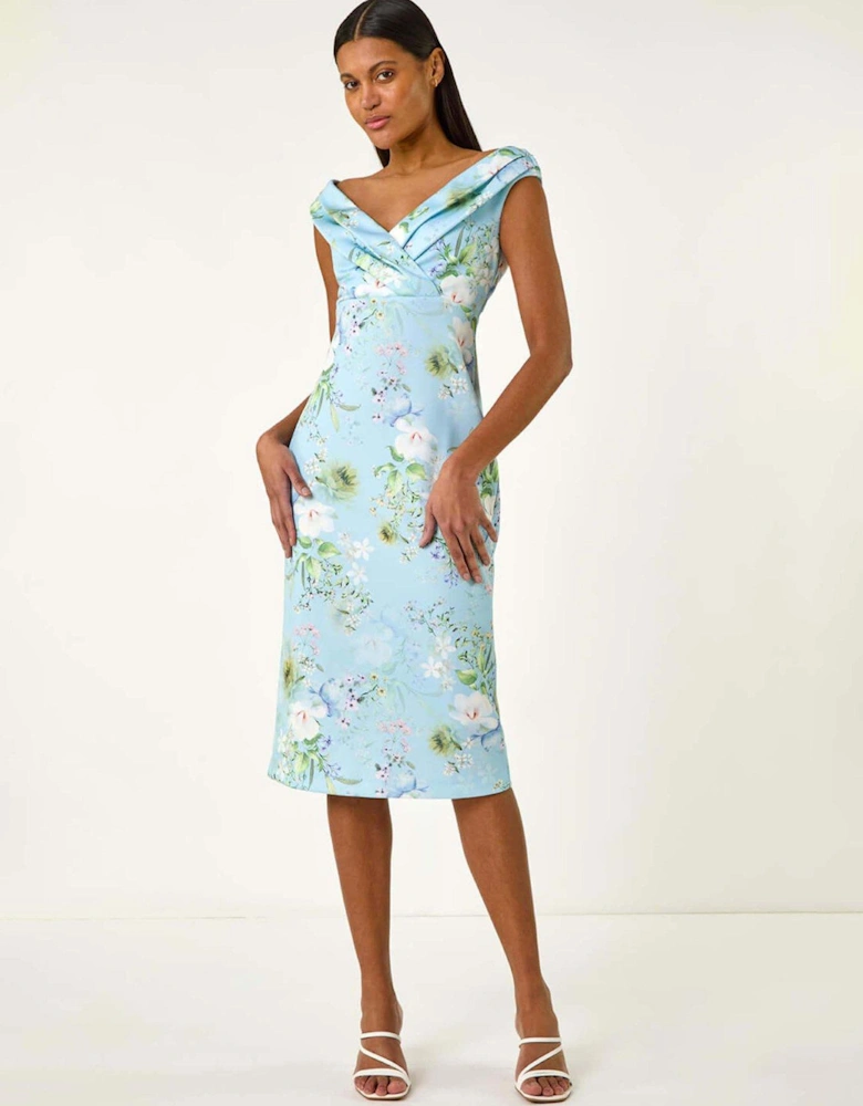 Off The Shoulder Floral Dress - Blue