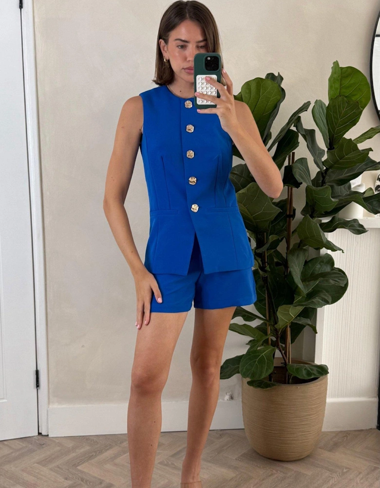 Gold Hardware Button Down Waistcoat - Cobalt