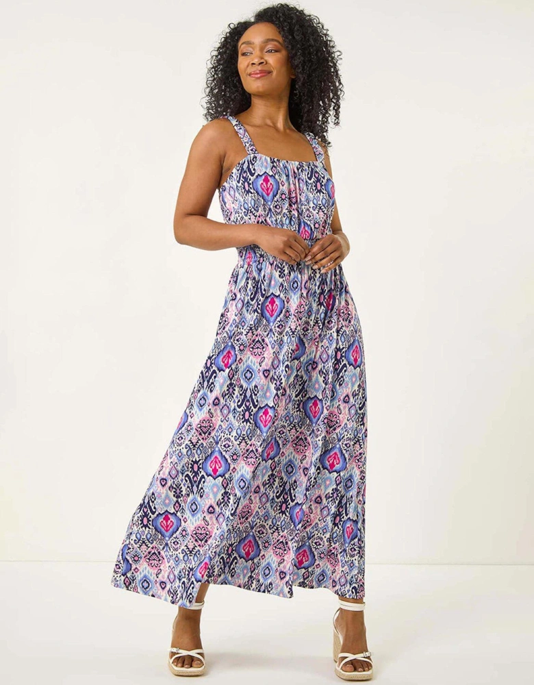 Petite Floral Abstract Midi Dress - Pink