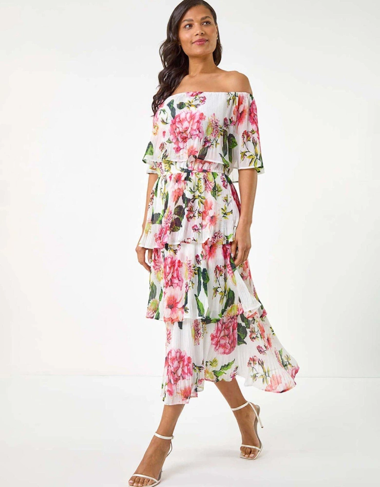 Bardot Floral Tiered Dress - Ivory