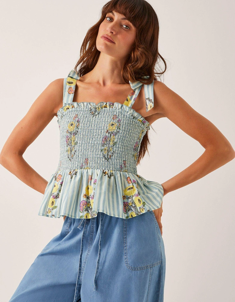Lucille Shirred Top - Blue