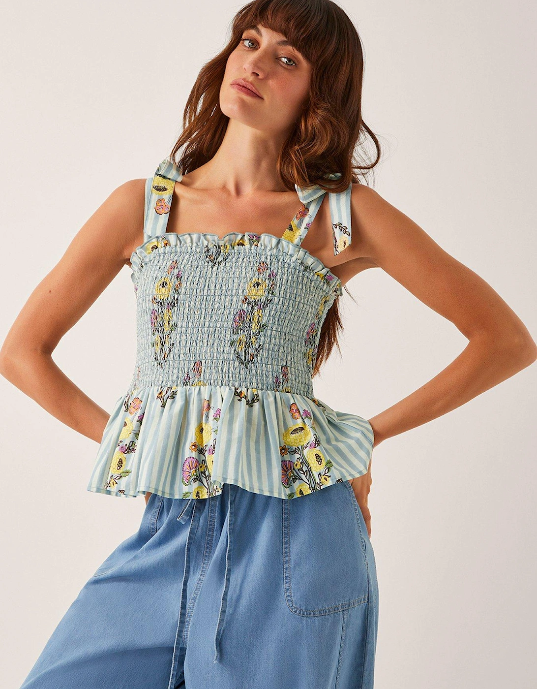 Lucille Shirred Top - Blue, 2 of 1