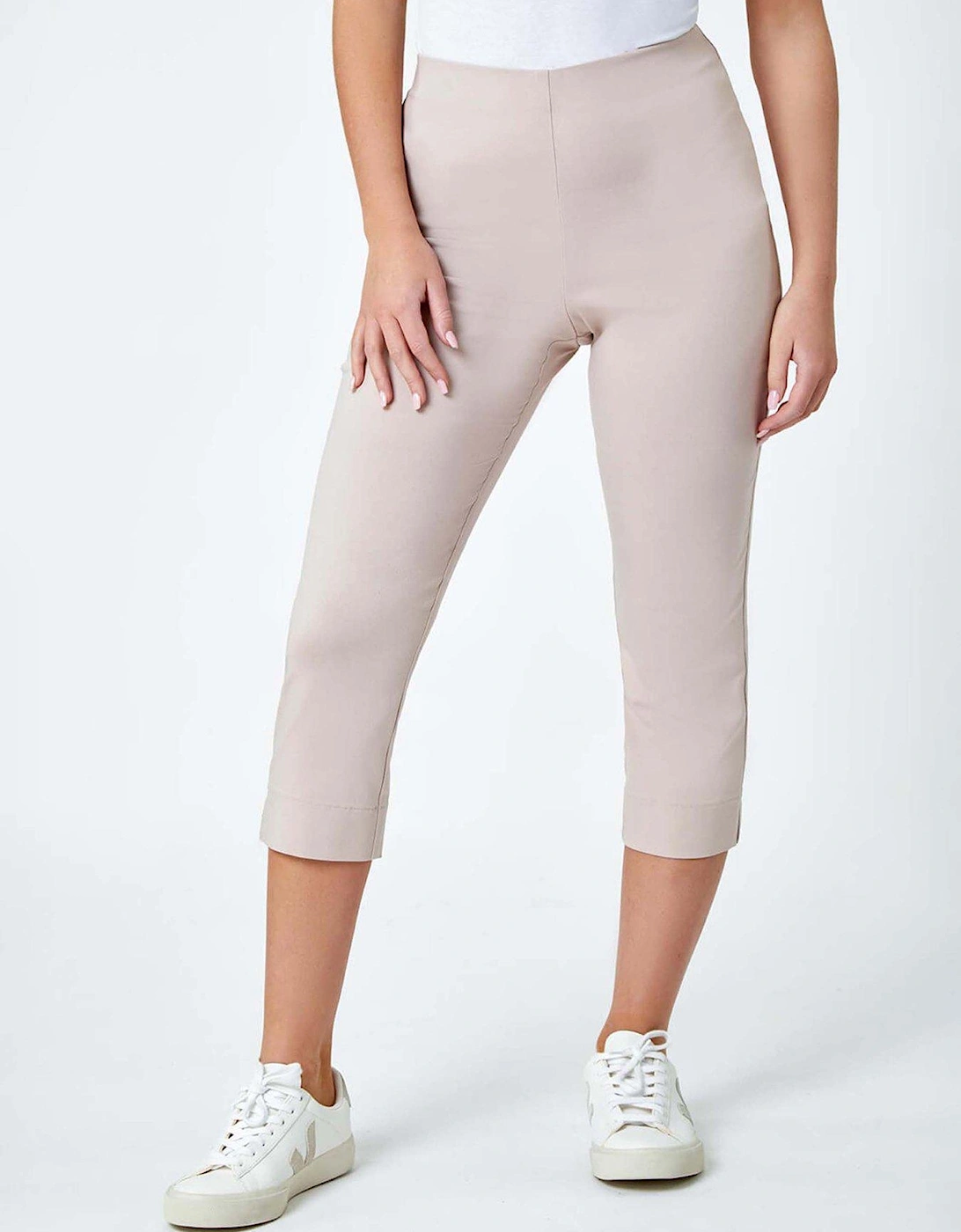 Petite Cropped Stretch Trousers - Stone, 2 of 1