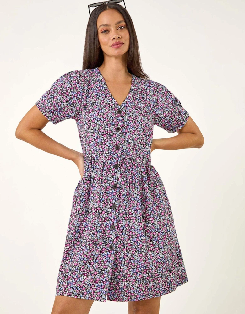 Dusk Floral Button Down Dress - Purple