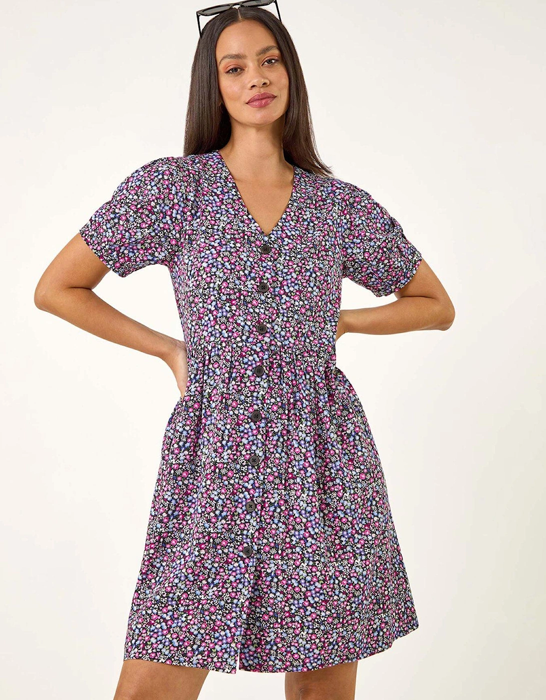 Dusk Floral Button Down Dress - Purple, 2 of 1