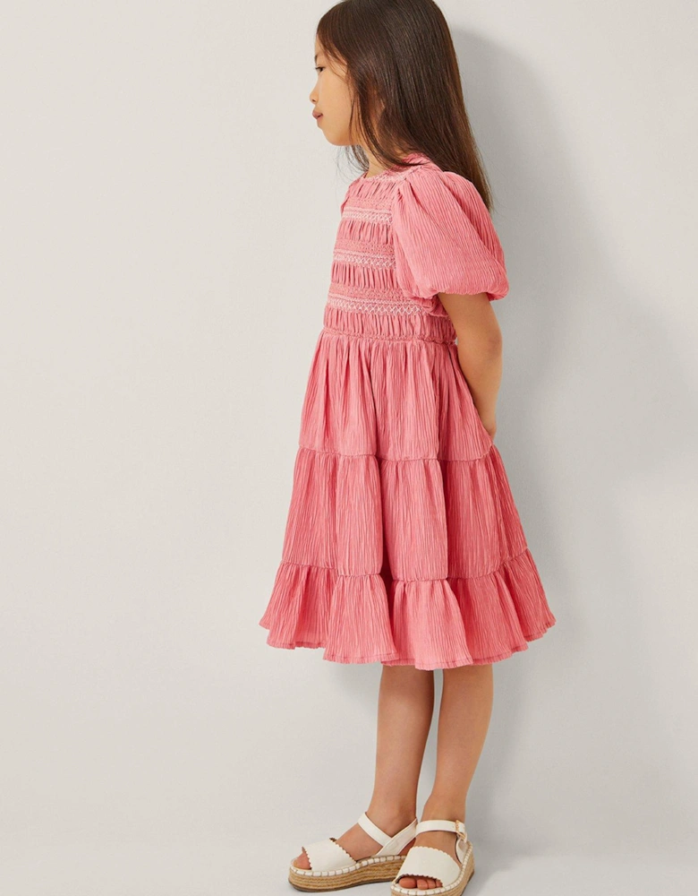 Girls Shirred Dress - Pink