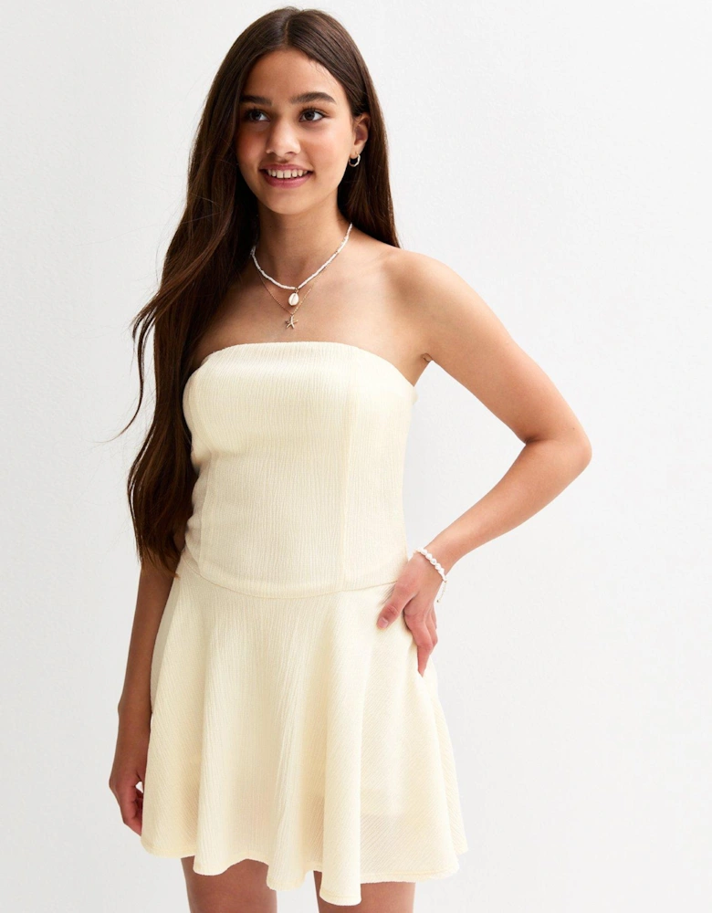 Girls Cream Textured Bandeau Mini Dress - Yellow