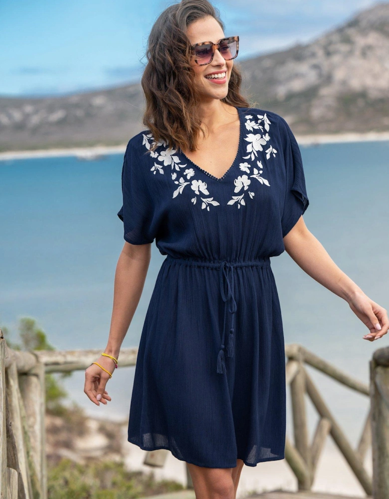 Crinkle Embroidered Beach Kaftan