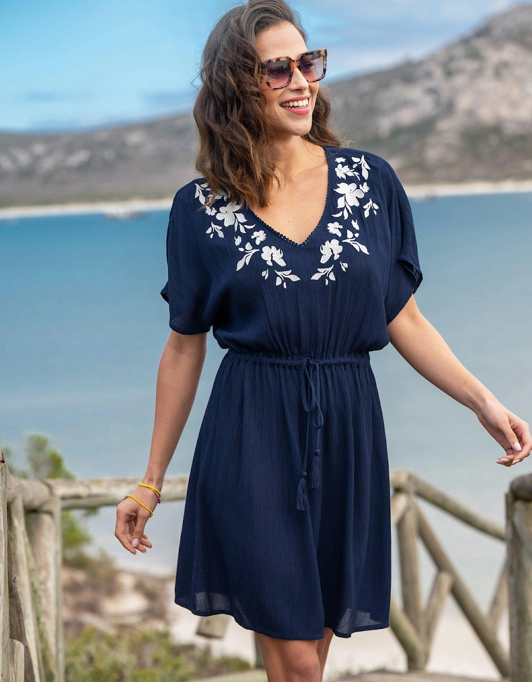 Crinkle Embroidered Beach Kaftan, 2 of 1