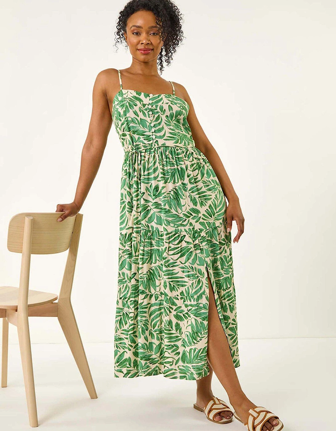 Petite Leaf Strappy Maxi Dress - Green, 2 of 1