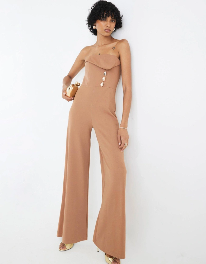 Bandeau Trim Jumpsuit - Beige