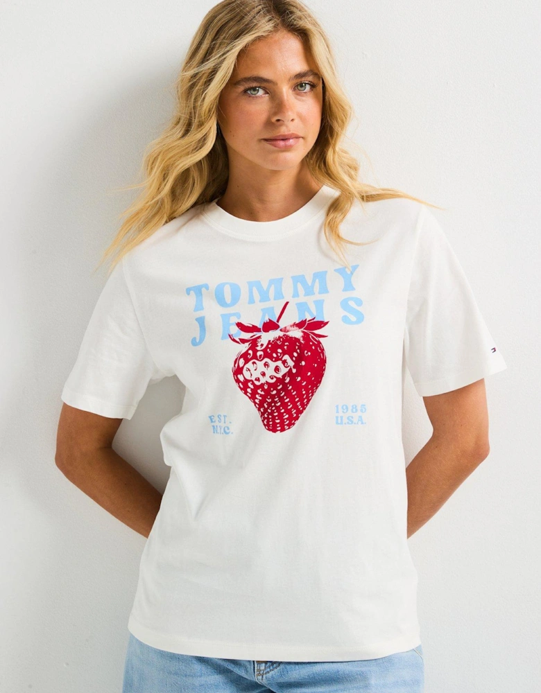 Relaxed Fit Strawberry Tee - White