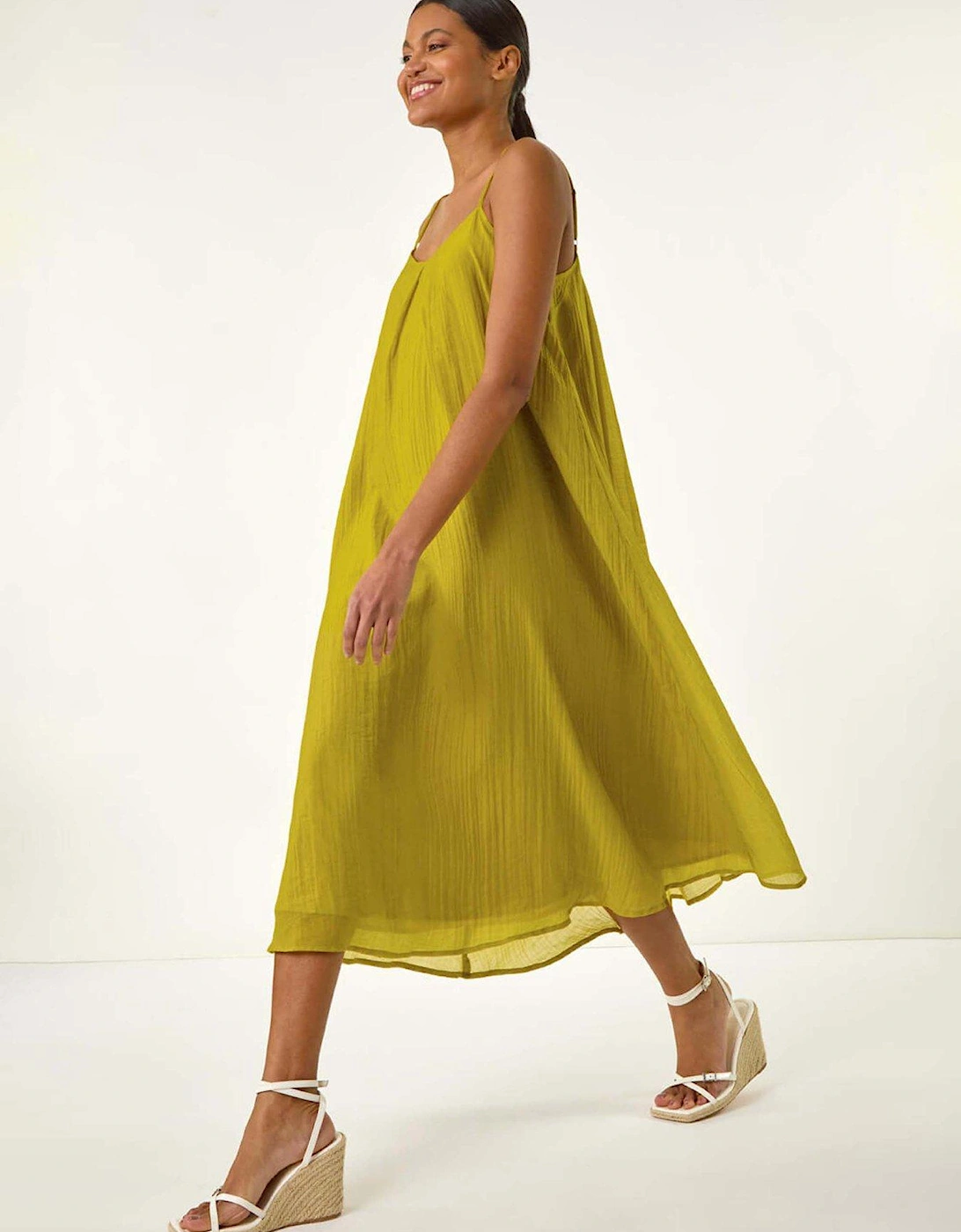 Textured Pleat Swing Midi Dress - Green, 2 of 1