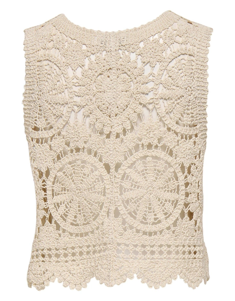 Vic Short Sleeve V-neck Tie Knitted Vest - Cream