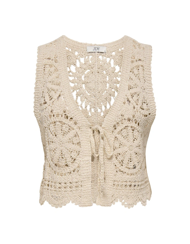 Vic Short Sleeve V-neck Tie Knitted Vest - Cream