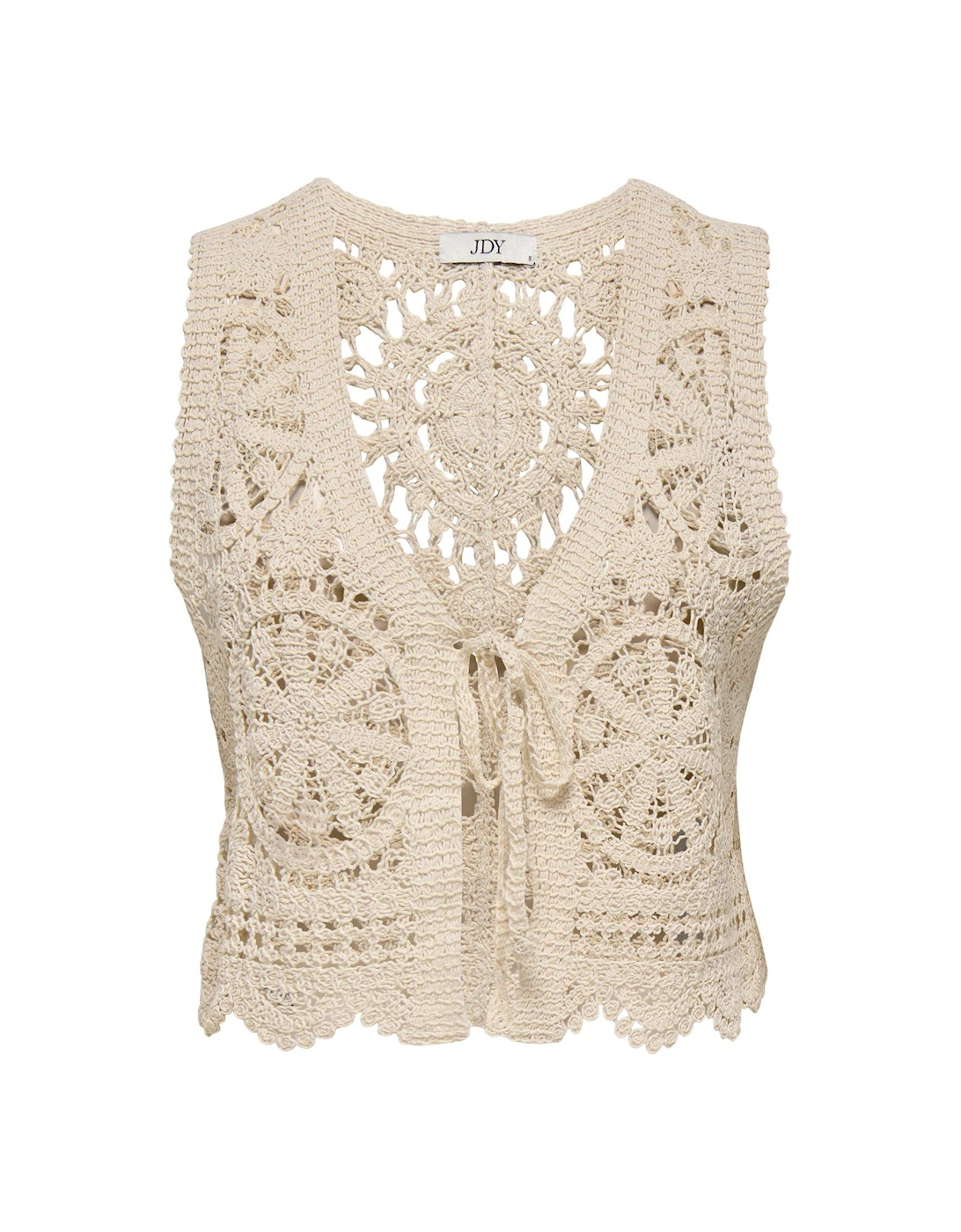 Vic Short Sleeve V-neck Tie Knitted Vest - Cream