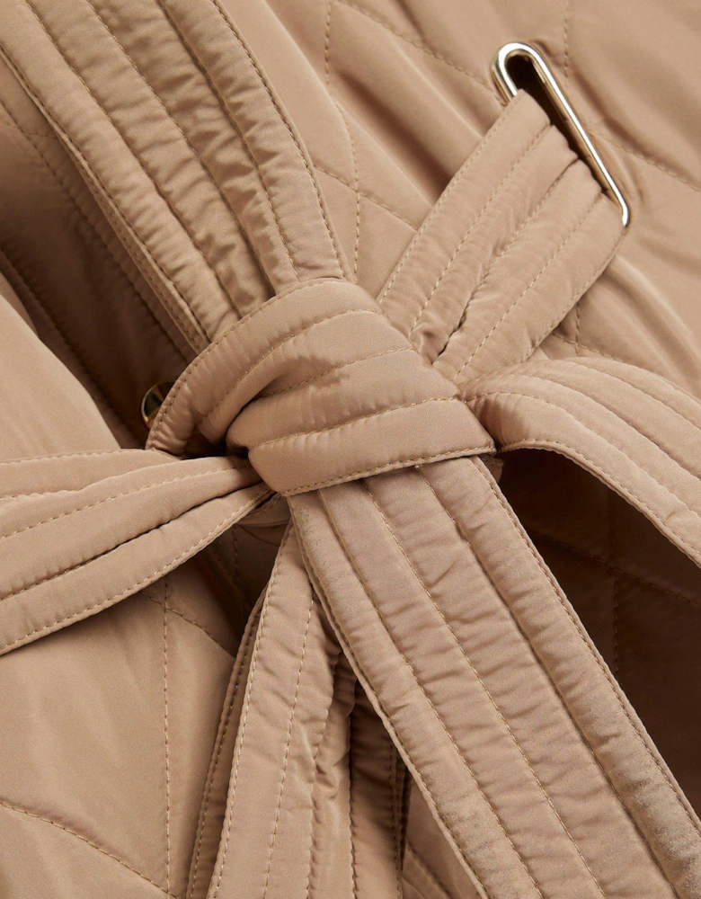 Quilted Cape With Faux Collar - Beige