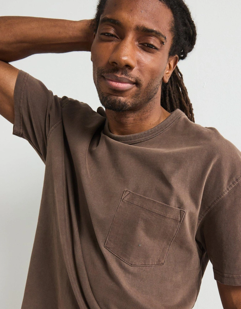 Relaxed Fit Heavyweight Washed T-Shirt - Brown