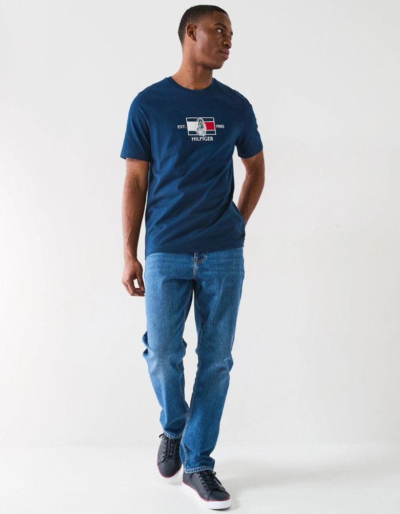 Embroidered Flag Sailing T-Shirt - Black