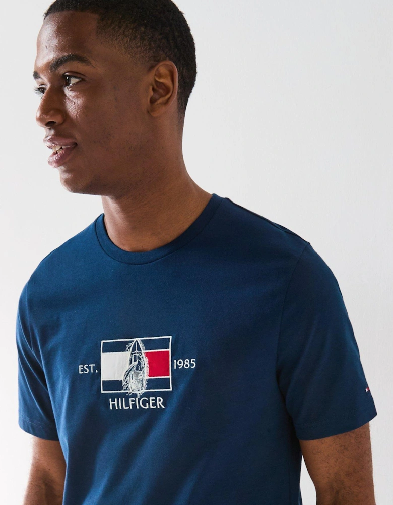 Embroidered Flag Sailing T-Shirt - Black