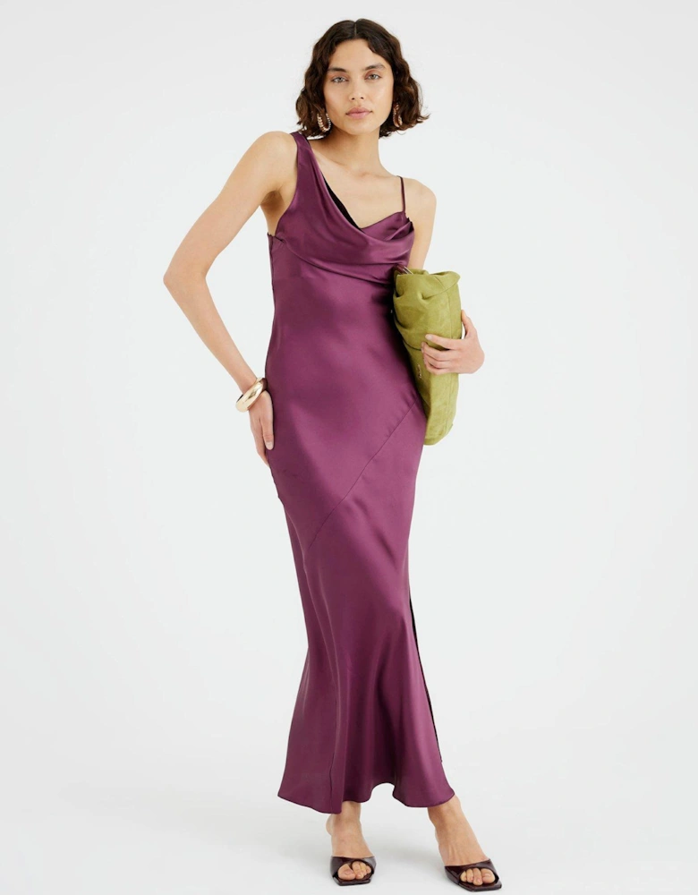 One Shoulder Cowl Maxi Slip Dress - Purple