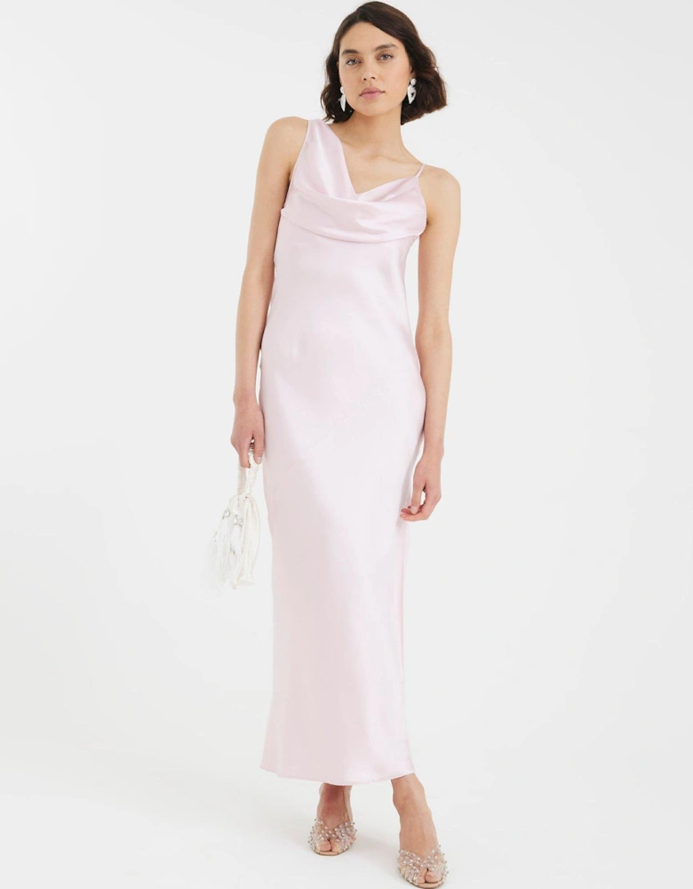 One Shoulder Cowl Maxi Slip Dress - Pink