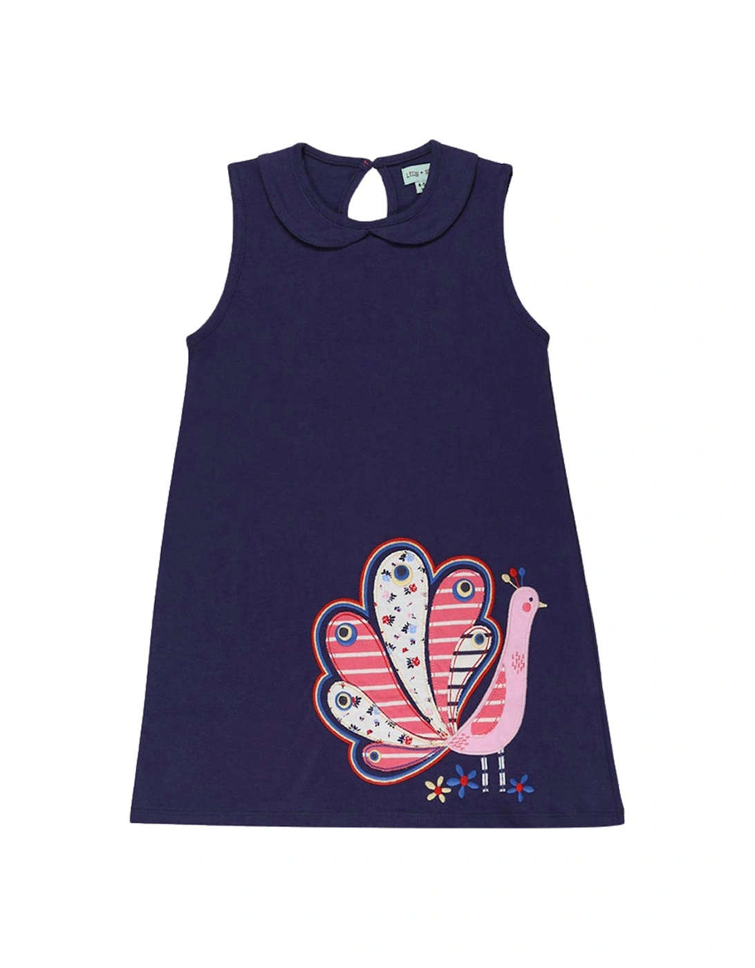 Girls Peacock Applique Dress - Navy, 2 of 1
