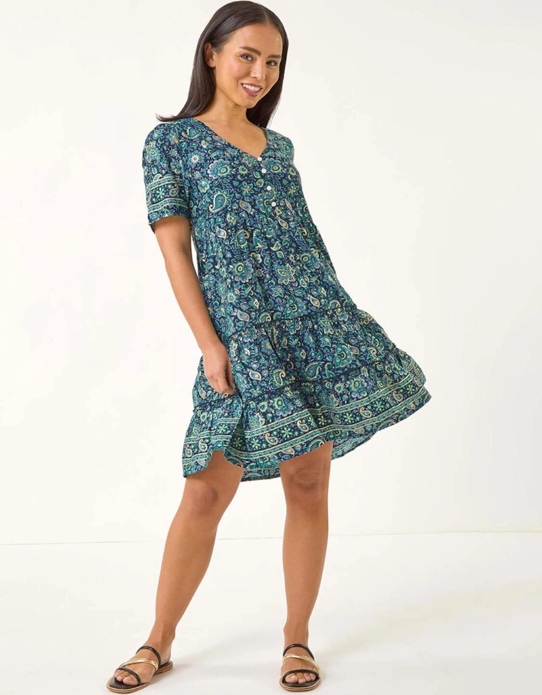 Petite Paisley Print Tiered Dress - Blue