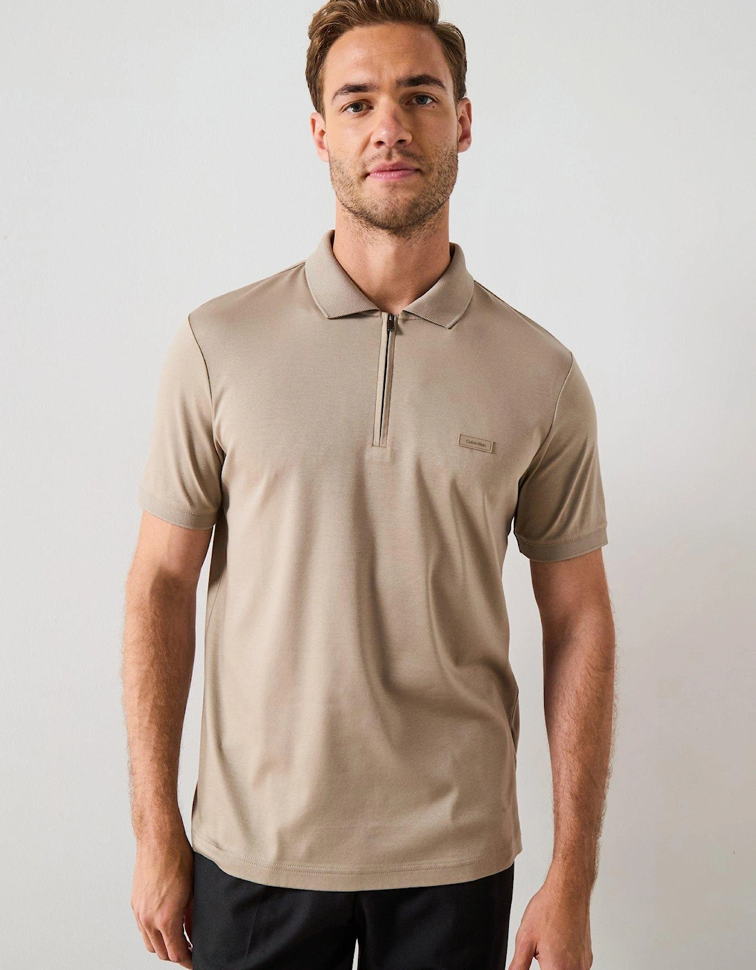 Smooth Zip Liquid Touch Cotton Polo Shirt - Khaki, 2 of 1