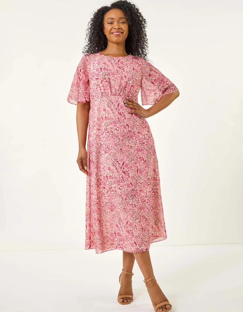 Petite Paisley Tea Midi Dress - Pink
