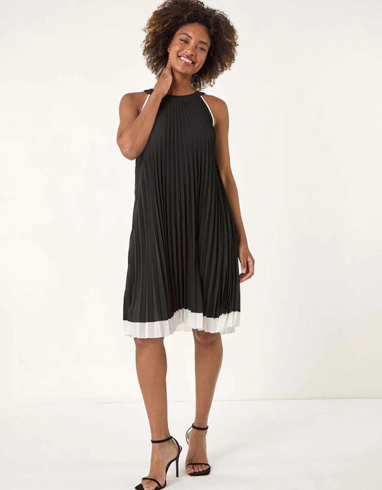 A-line Pleated Halter Dress - Black