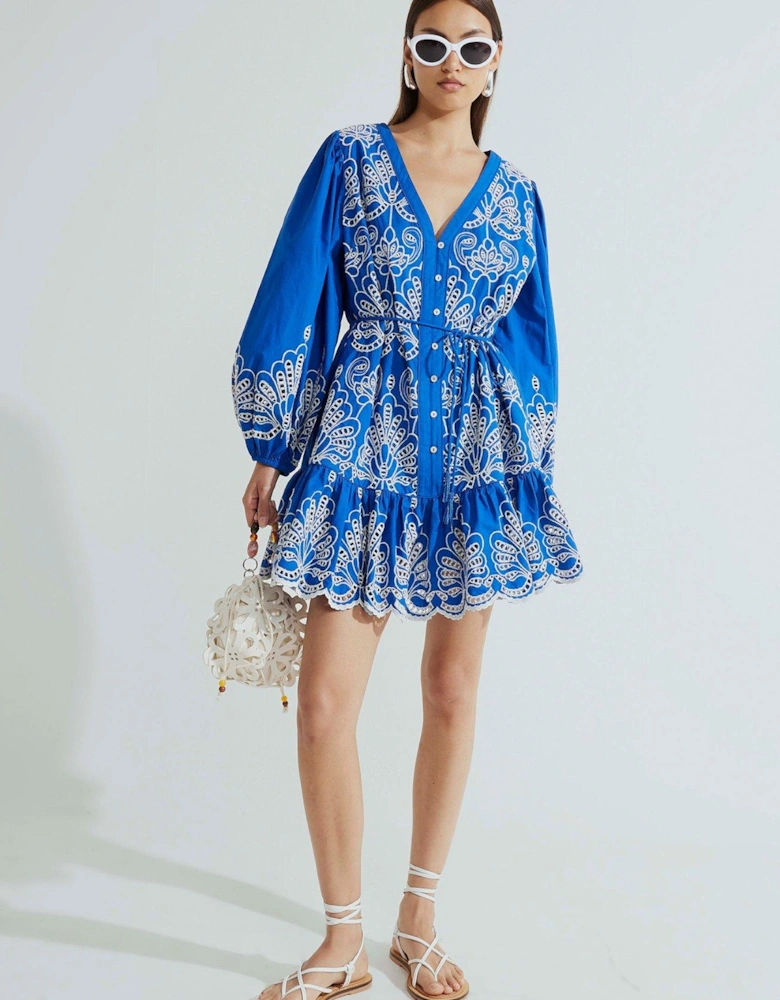 Long Sleeve Poplin Shirt Dress - Blue
