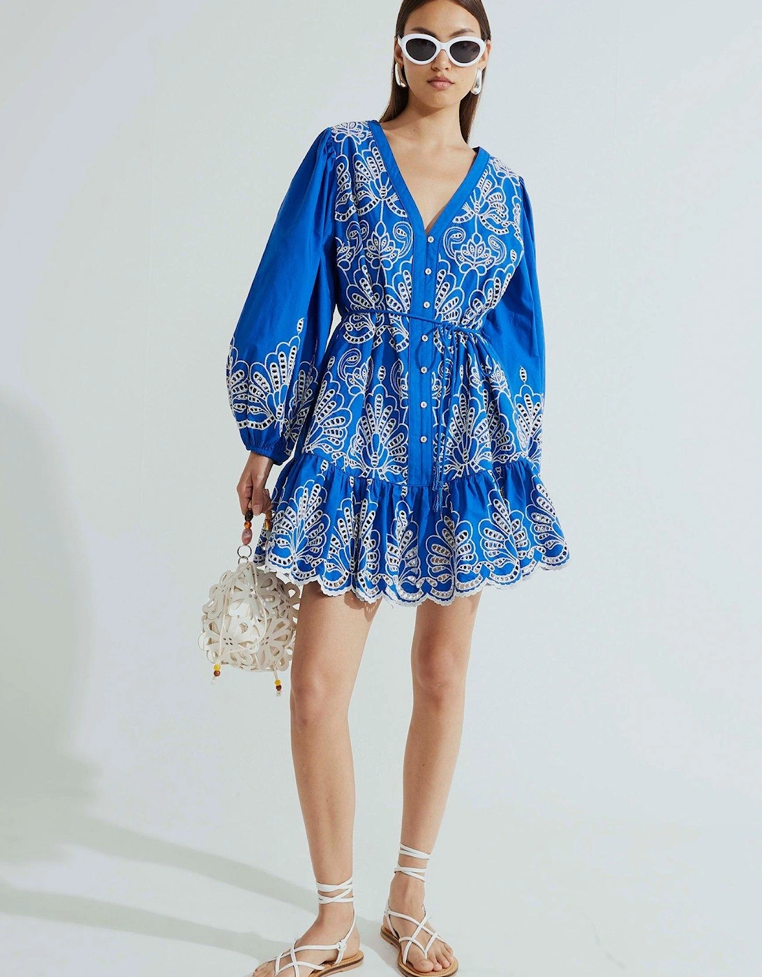 Long Sleeve Poplin Shirt Dress - Blue, 2 of 1