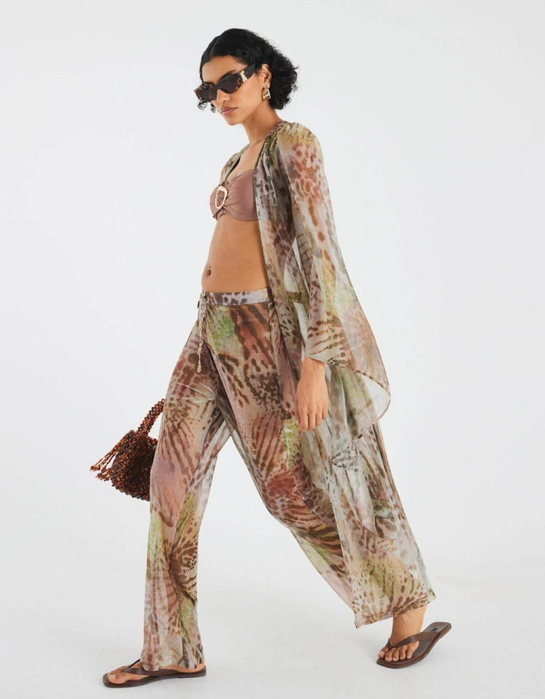 Animal Print Plisse Kaftan - Khaki