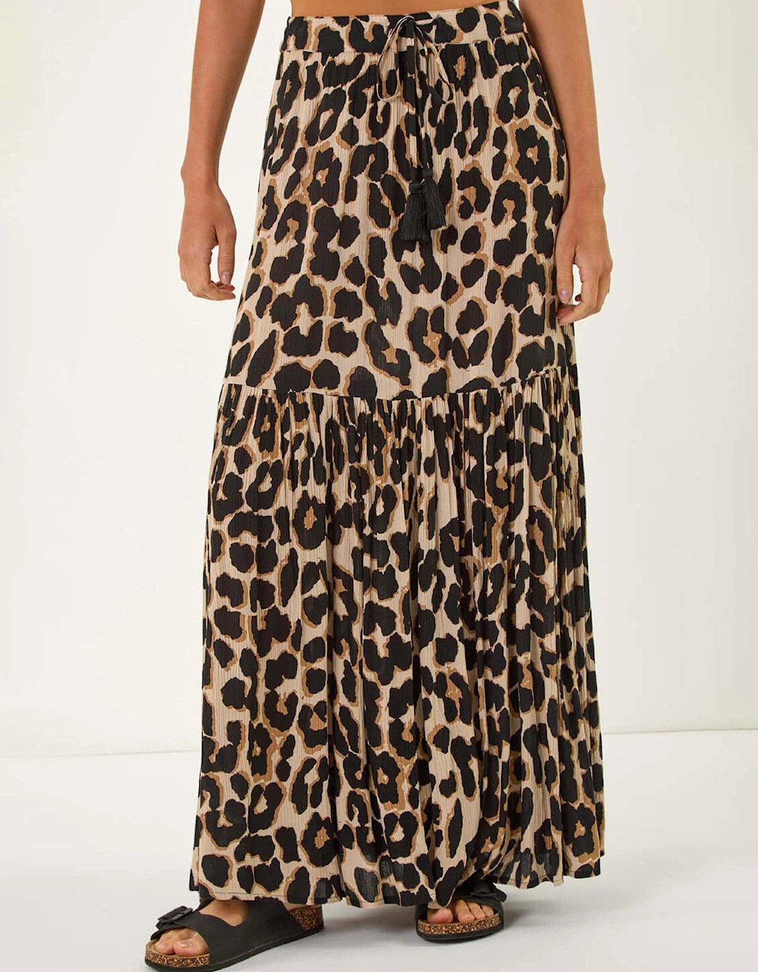 Animal Print Tiered Maxi Skirt - Beige, 2 of 1