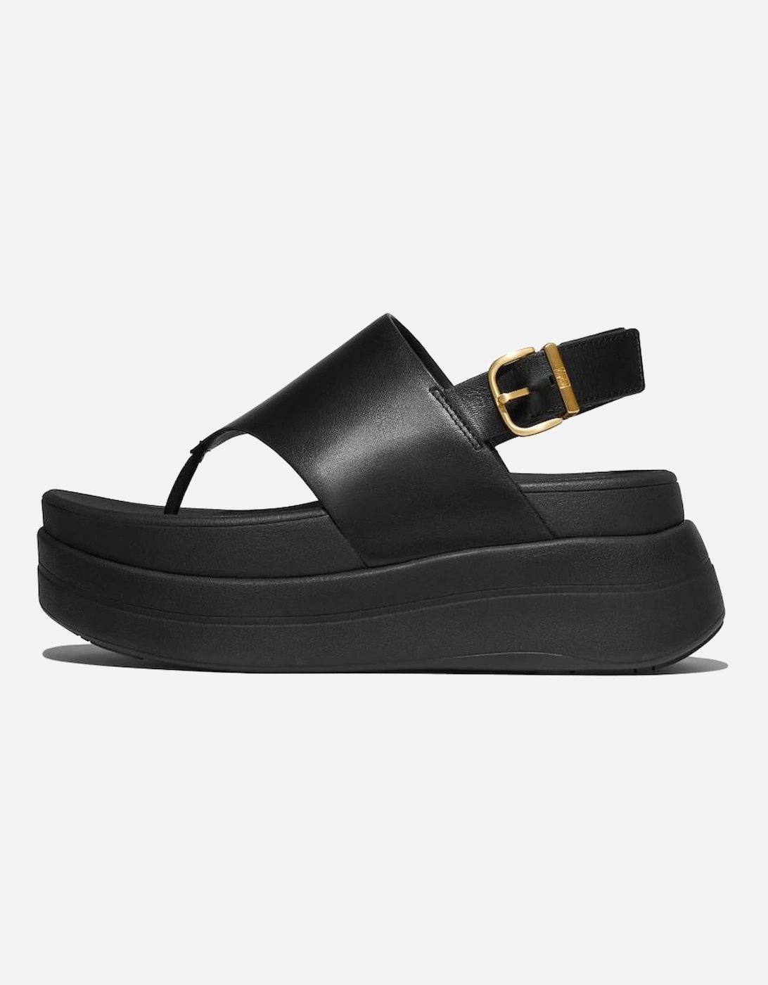 Women's F-Mode Stack Leather Back-Strap Toe-Post Sandals Black, 7 of 6