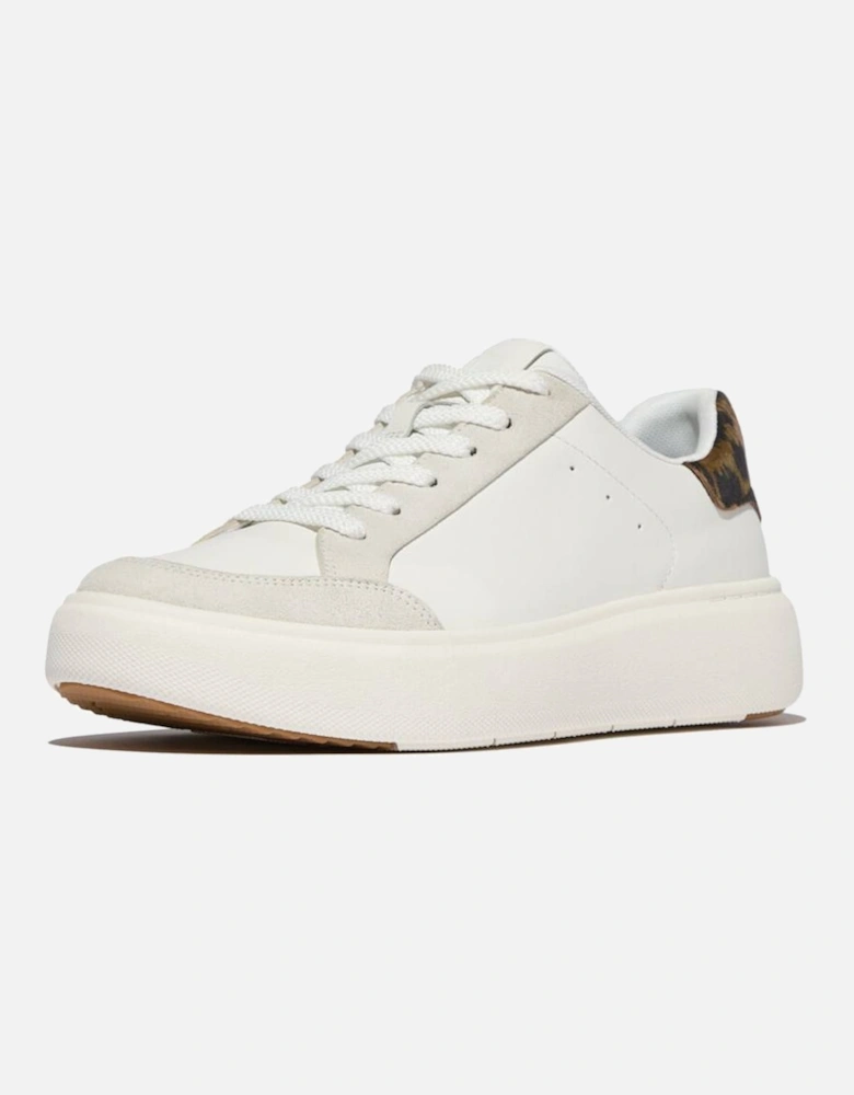 Women's RTG Leopard-Back Tab Leather/Suede Sneakers Urban White/Chocolate Mix
