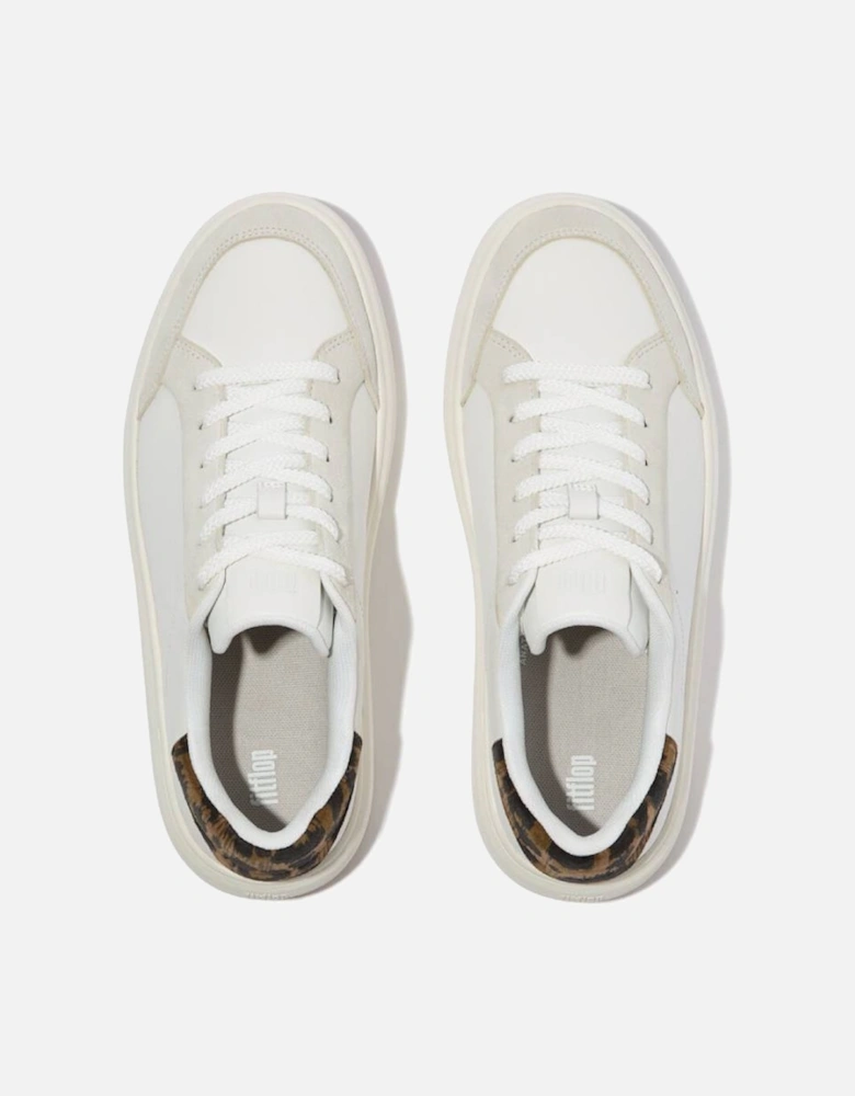 Women's RTG Leopard-Back Tab Leather/Suede Sneakers Urban White/Chocolate Mix