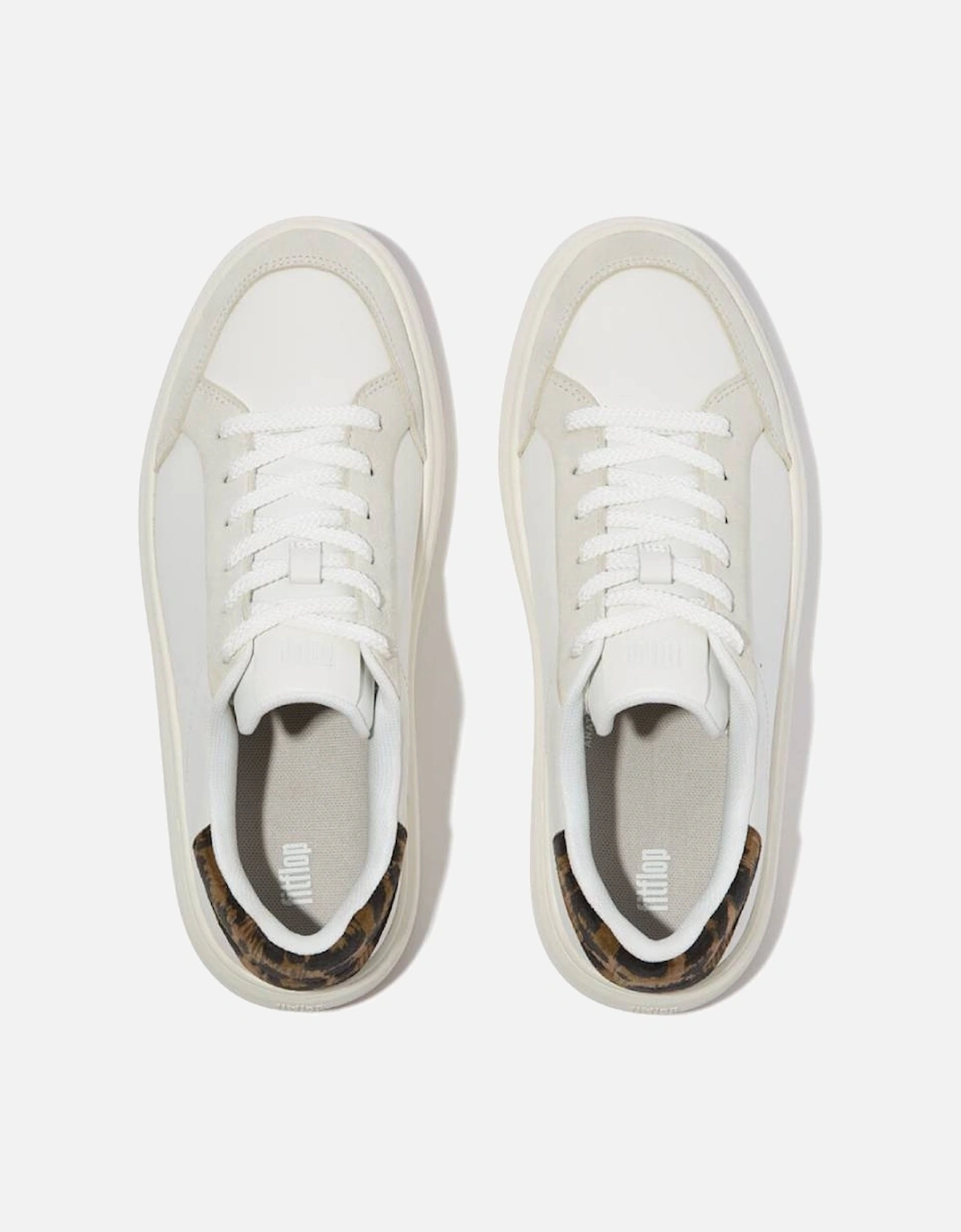 Women's RTG Leopard-Back Tab Leather/Suede Sneakers Urban White/Chocolate Mix