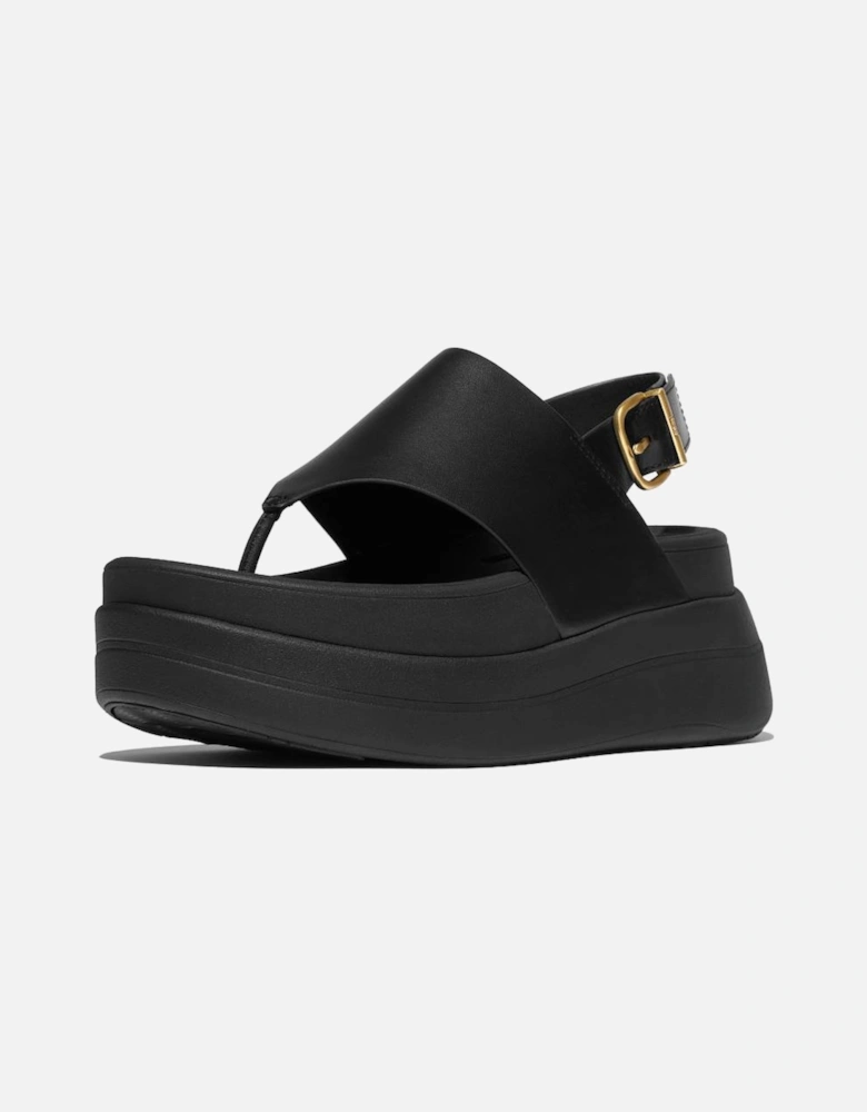 Women's F-Mode Stack Leather Back-Strap Toe-Post Sandals Black