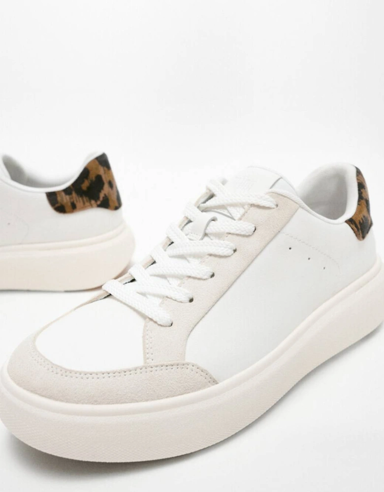 Women's RTG Leopard-Back Tab Leather/Suede Sneakers Urban White/Chocolate Mix