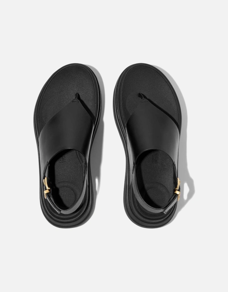 Women's F-Mode Stack Leather Back-Strap Toe-Post Sandals Black