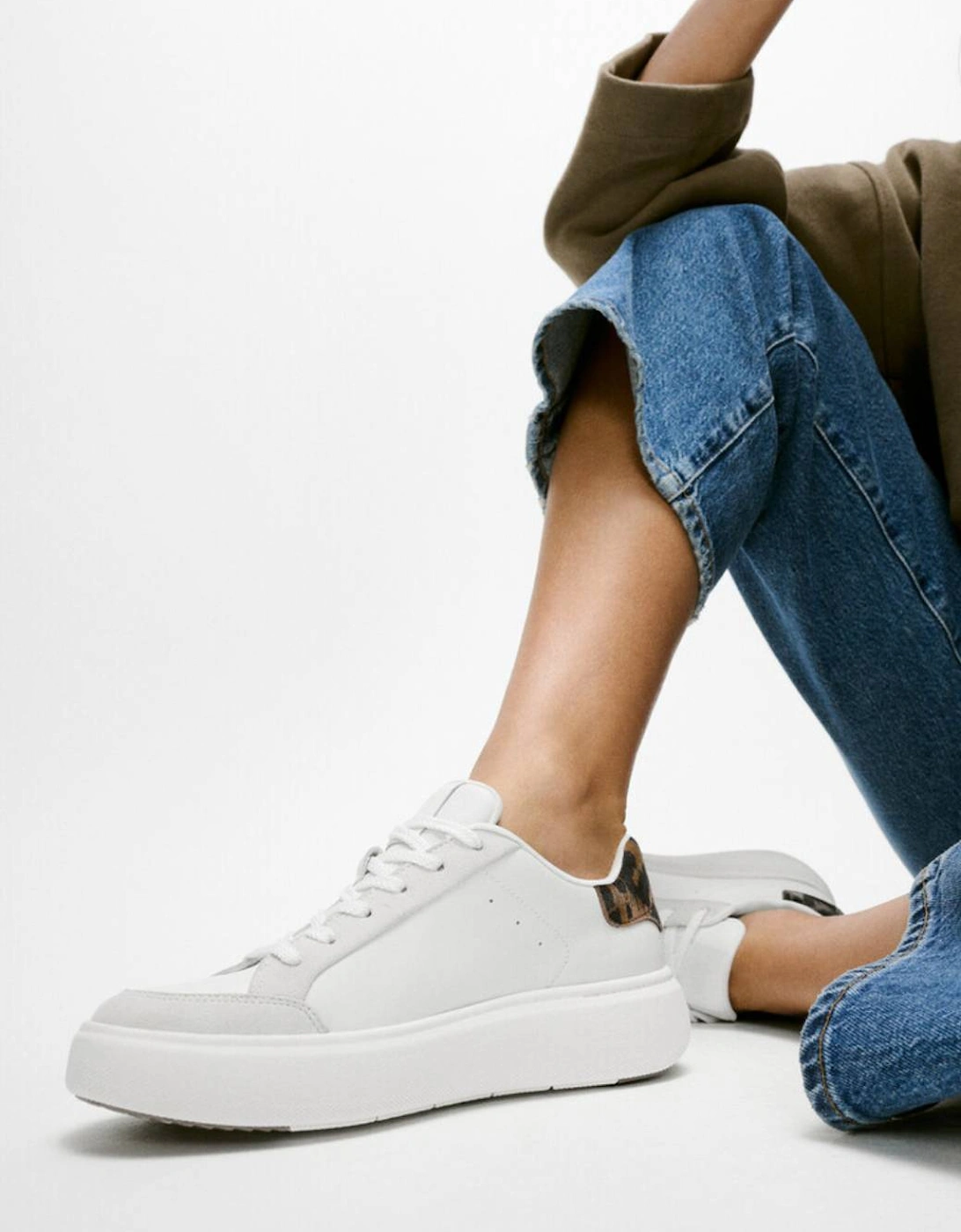 Women's RTG Leopard-Back Tab Leather/Suede Sneakers Urban White/Chocolate Mix